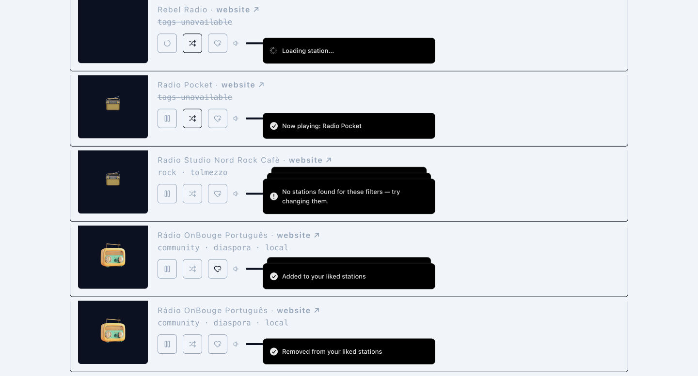 Toast notifications feature of RandomFM...